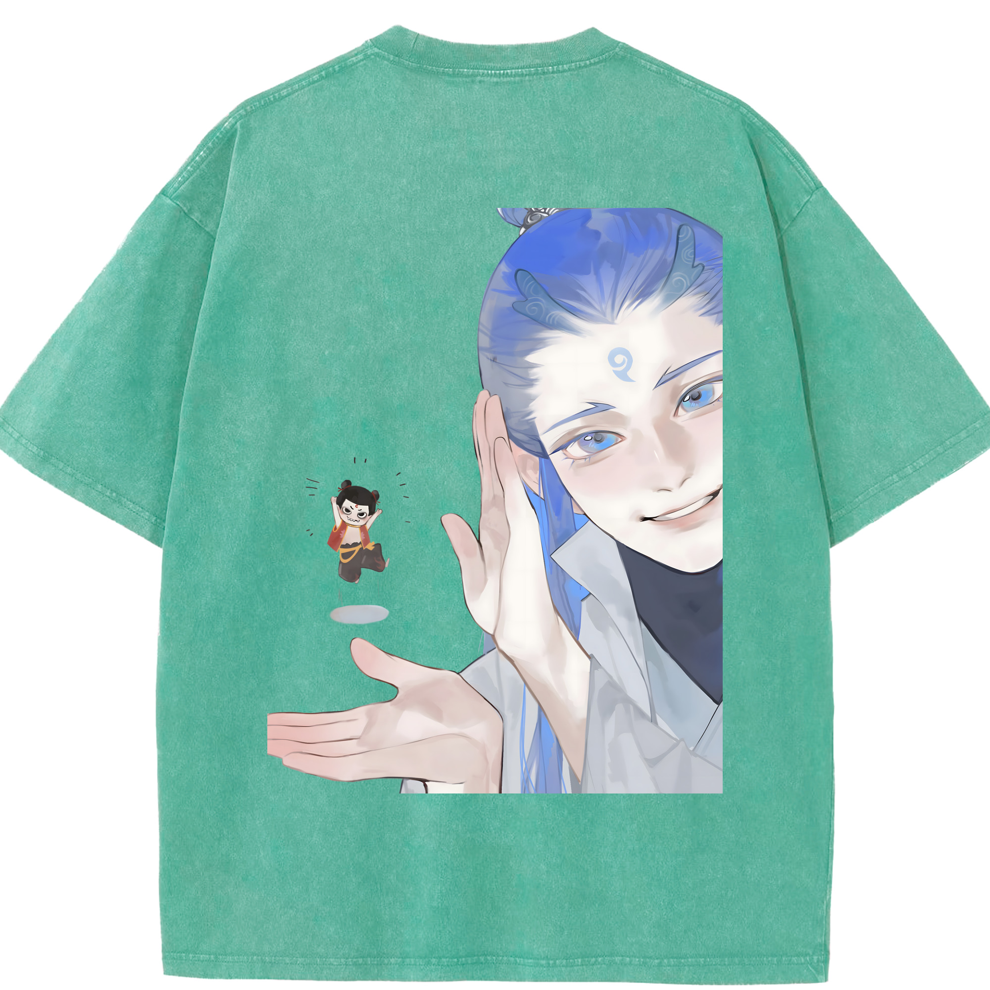 （画像用） Ne Zha 2 ナタ 魔童の大暴れ 綿100% ヴィンテージ風 半袖Tシャツ（背面プリント）